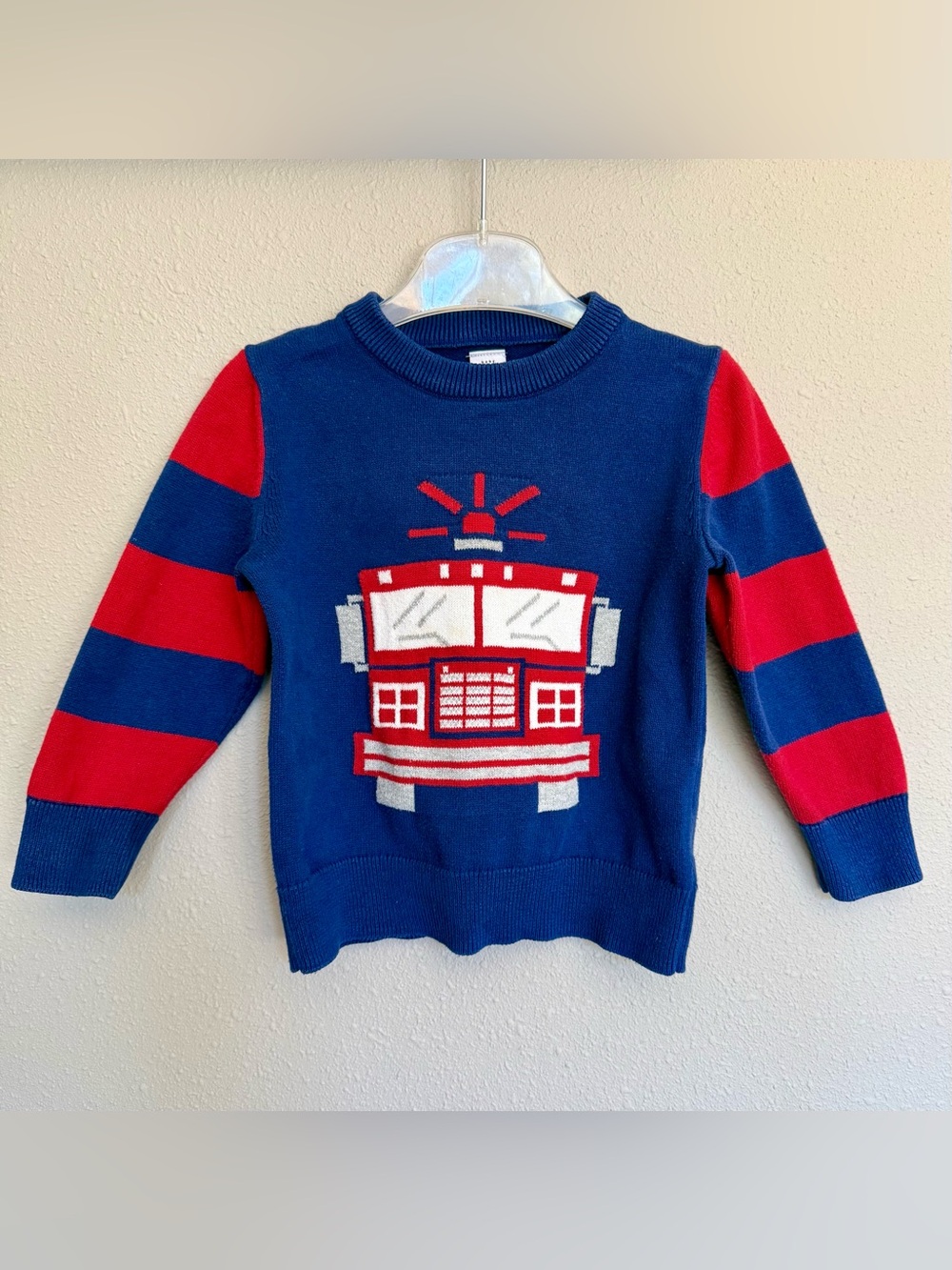 GAP™ Firetruck Kids' Knit Sweater Holiday Pullover | 100% Cotton | Size 3 yrs